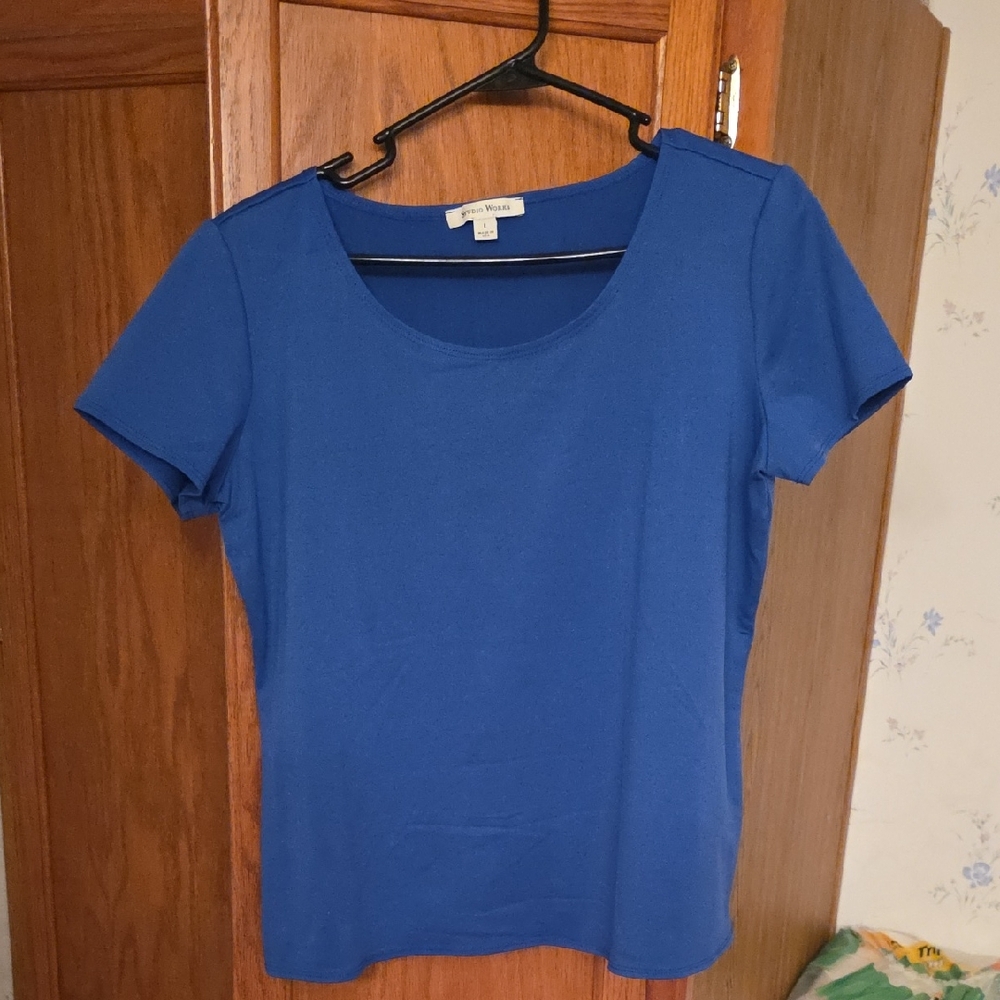 Studio Works Royal Blue Scoop Neck Short Sleeve Top
